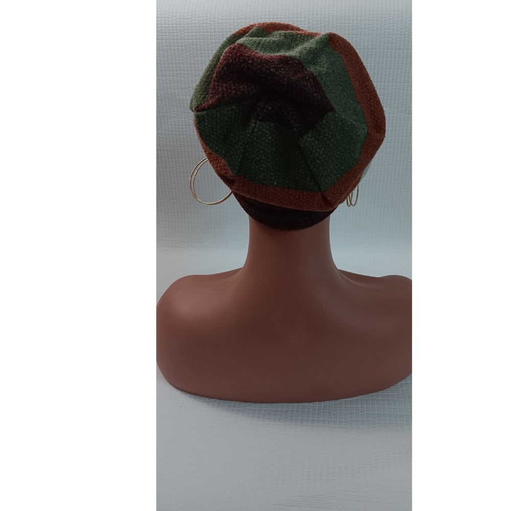 Handmade Striped Cuffed Beanie Multi-Color Earth Tone Knit Slouchy Winter Hat - Picture 5 of 7